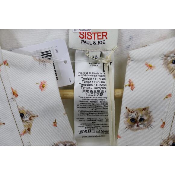 PAUL & JOE SISTER Cat Print Denim Shift Dress Pockets Sz 36 US 4/6 Free People - Picture 15 of 16